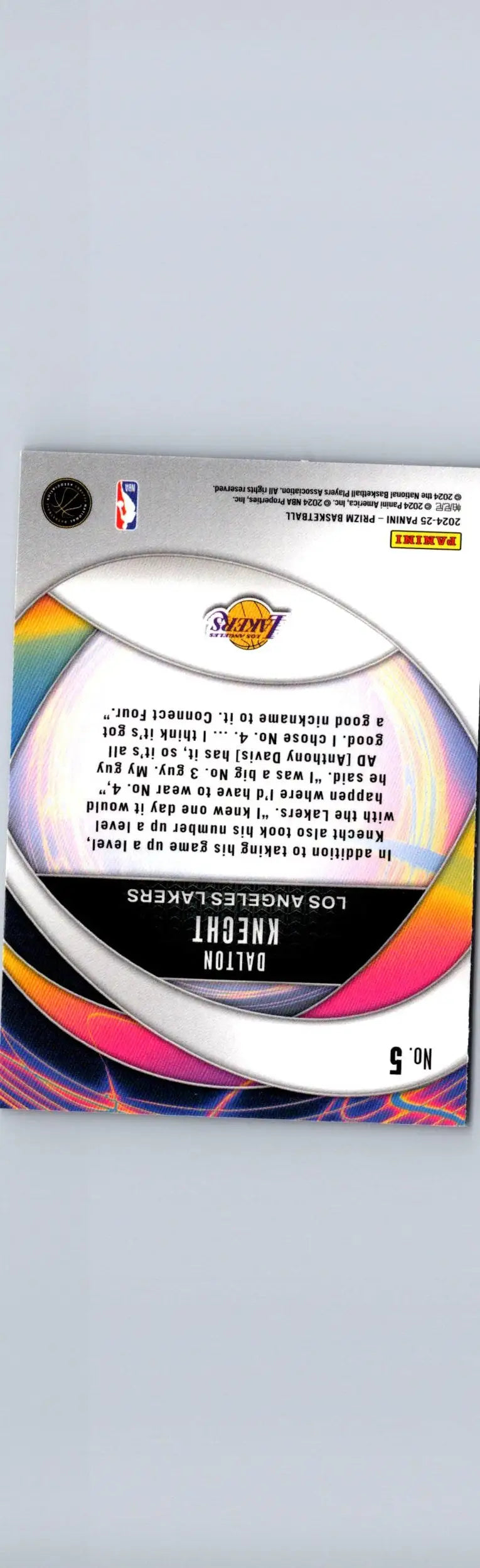 Dalton Knecht Los Angeles Lakers basketball card 2024-25 Panini Prizm Silver knecht instant impact