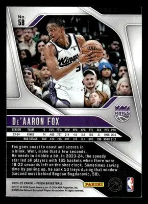 2024-25 Panini Prizm #58 De’Aaron Fox Base Sacramento Kings - Basketball Card Single