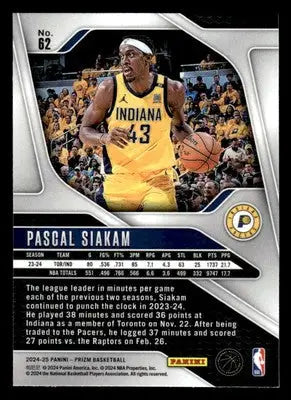 2024-25 Panini Prizm #62 Pascal Siakam - Basketball Card Single