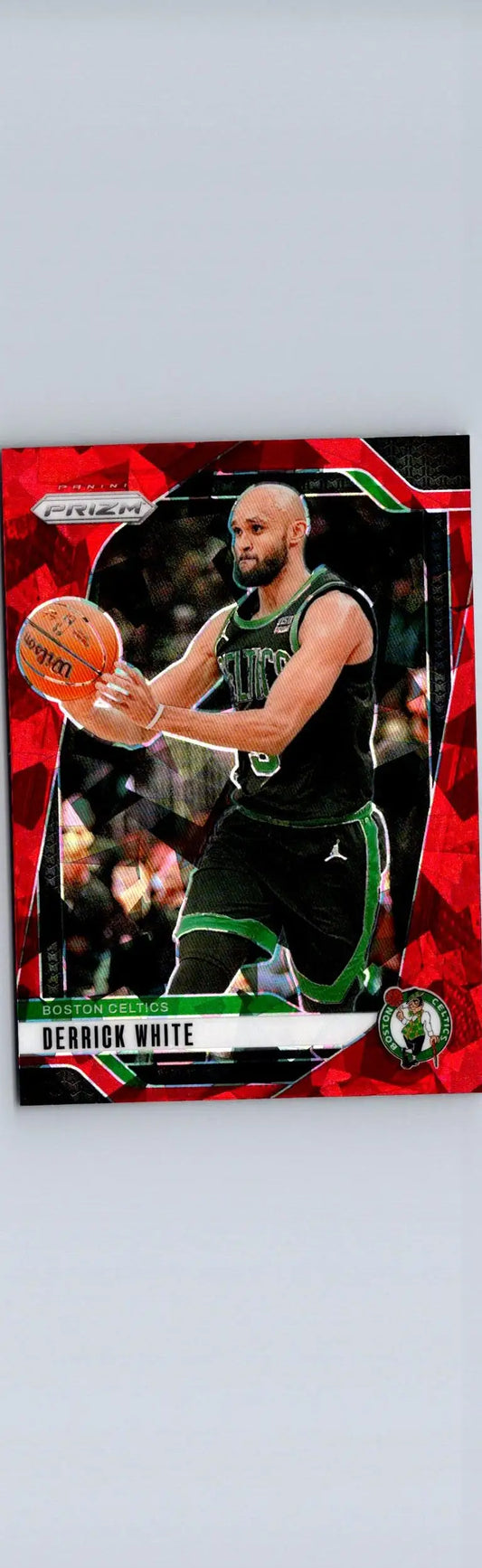 Derrick White basketball card from 2024-25 Panini Prizm White Prizms Red Ice