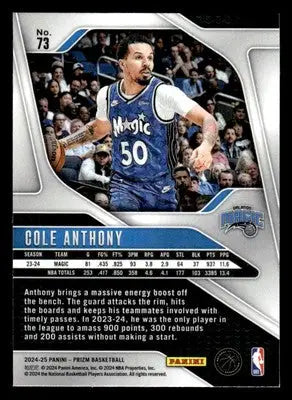 2024-25 Panini Prizm #73 Cole Anthony - Basketball Card Single