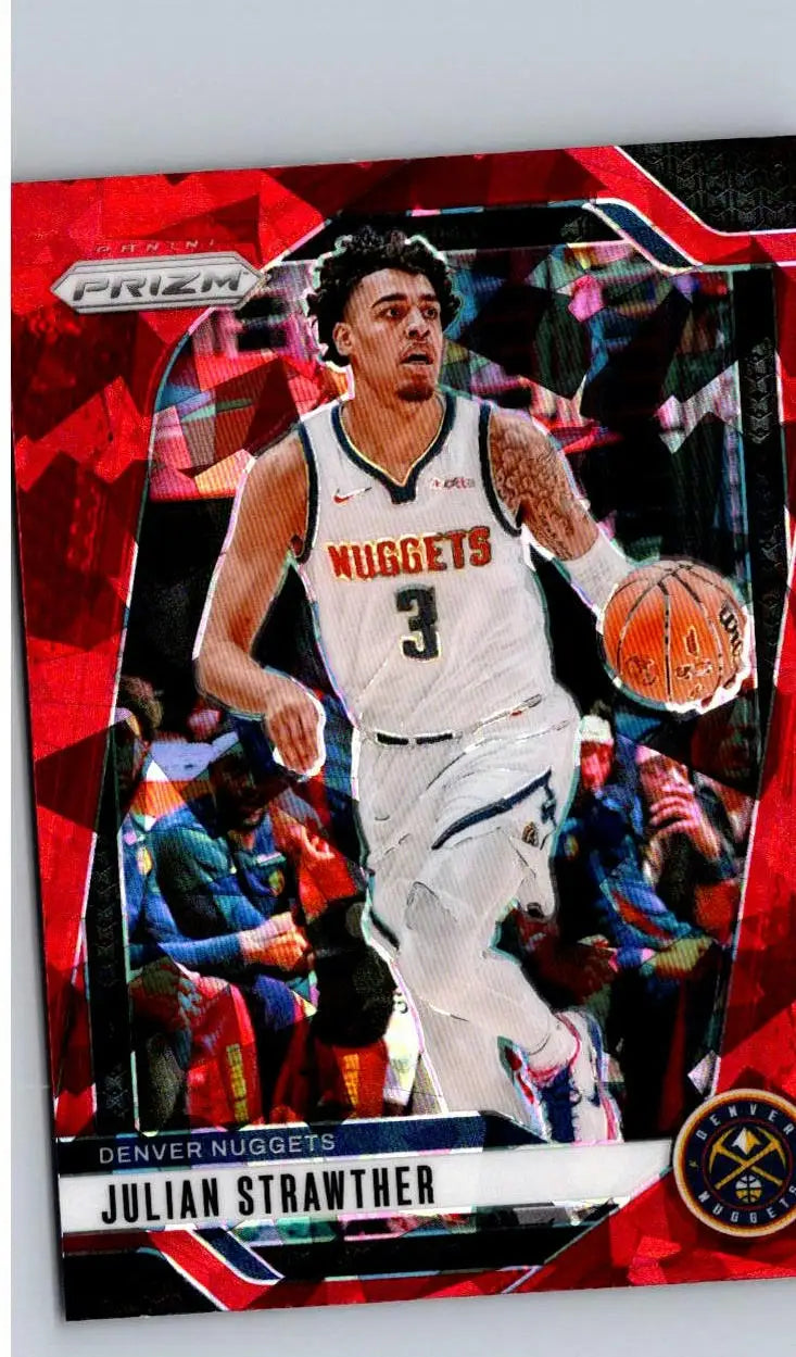 Basketball trading card featuring Julian Strawther Prizms Red Ice from 2024-25 Panini Prizm