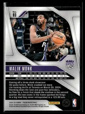 2024-25 Panini Prizm #93 Malik Monk - Basketball Card Single