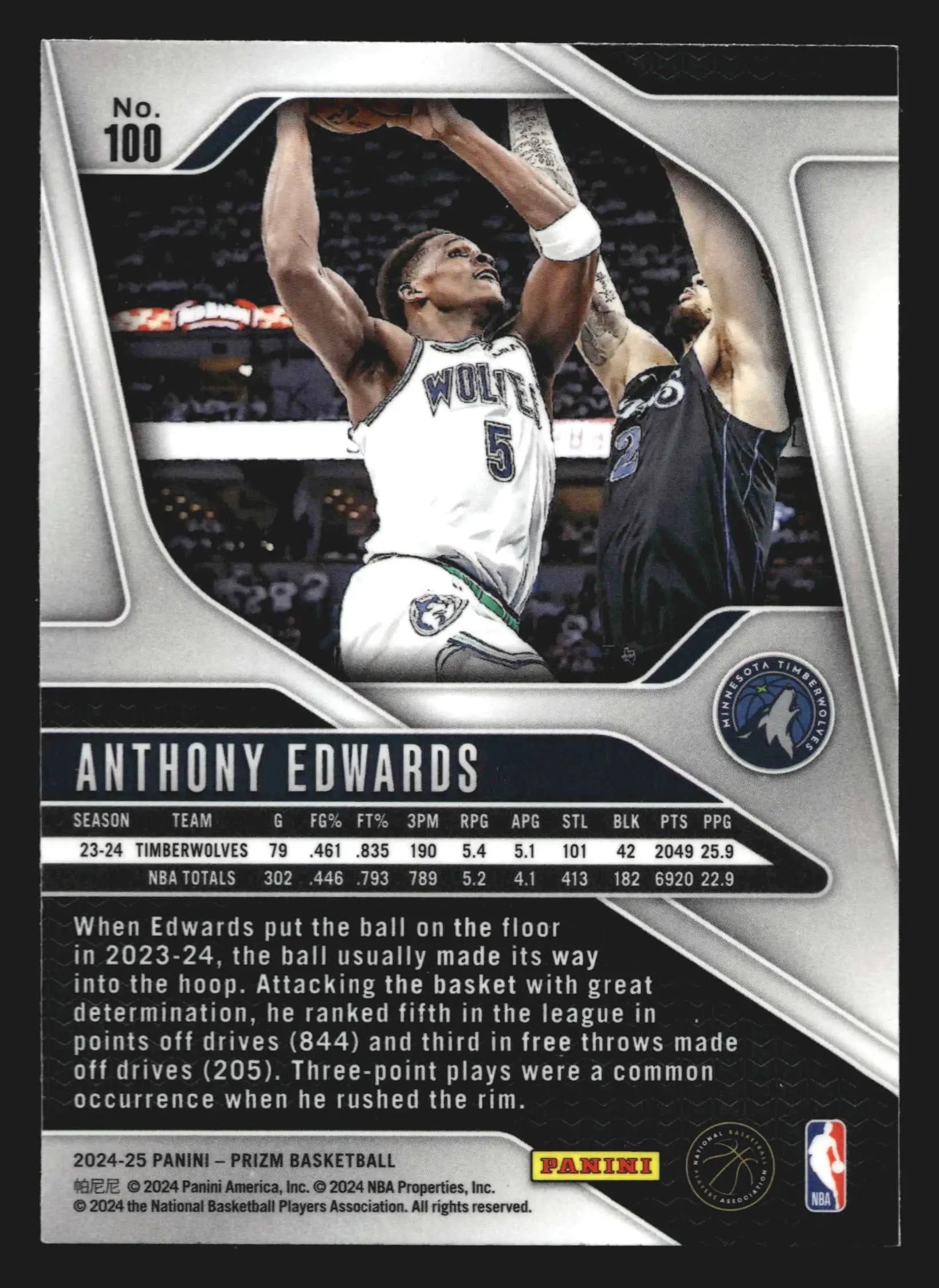 2024-25 Panini Prizm Anthony Edwards #100 Minnesota Timberwolves - Basketball Card Single