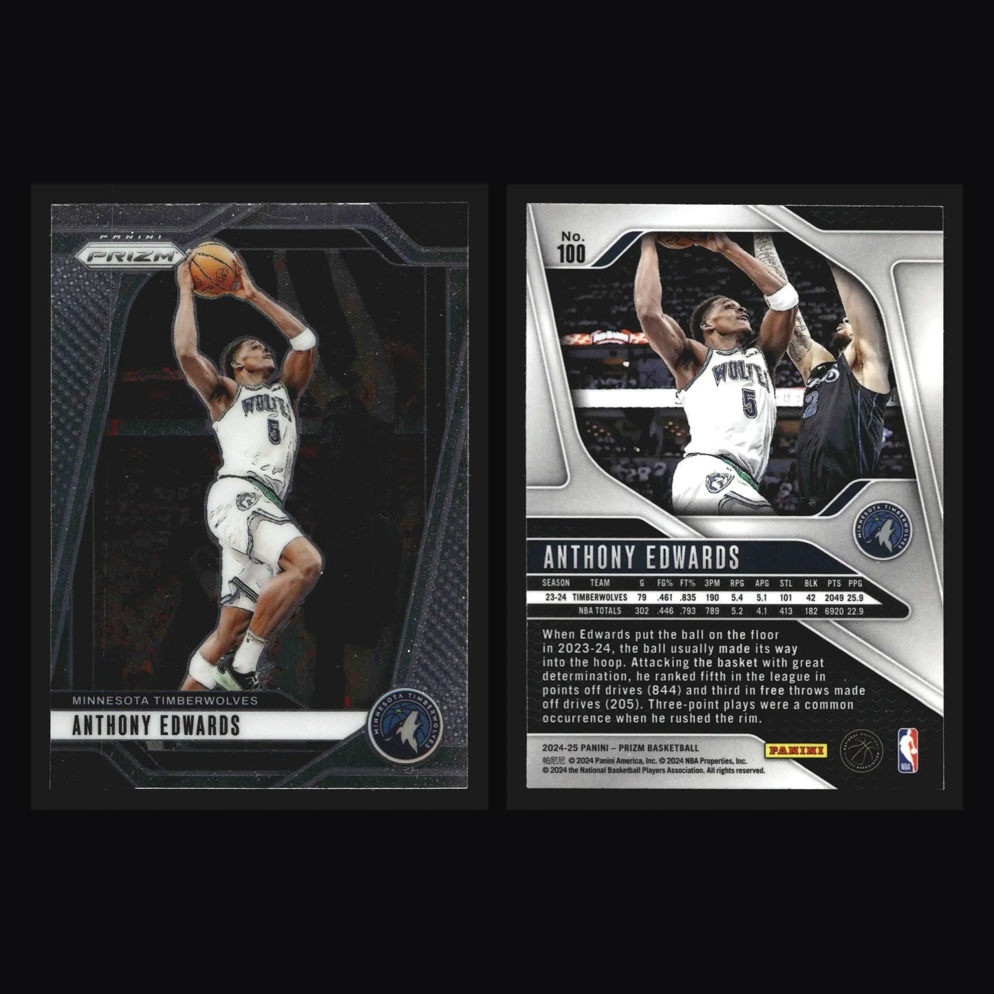 2024-25 Panini Prizm Anthony Edwards #100 Minnesota Timberwolves - Basketball Card Single