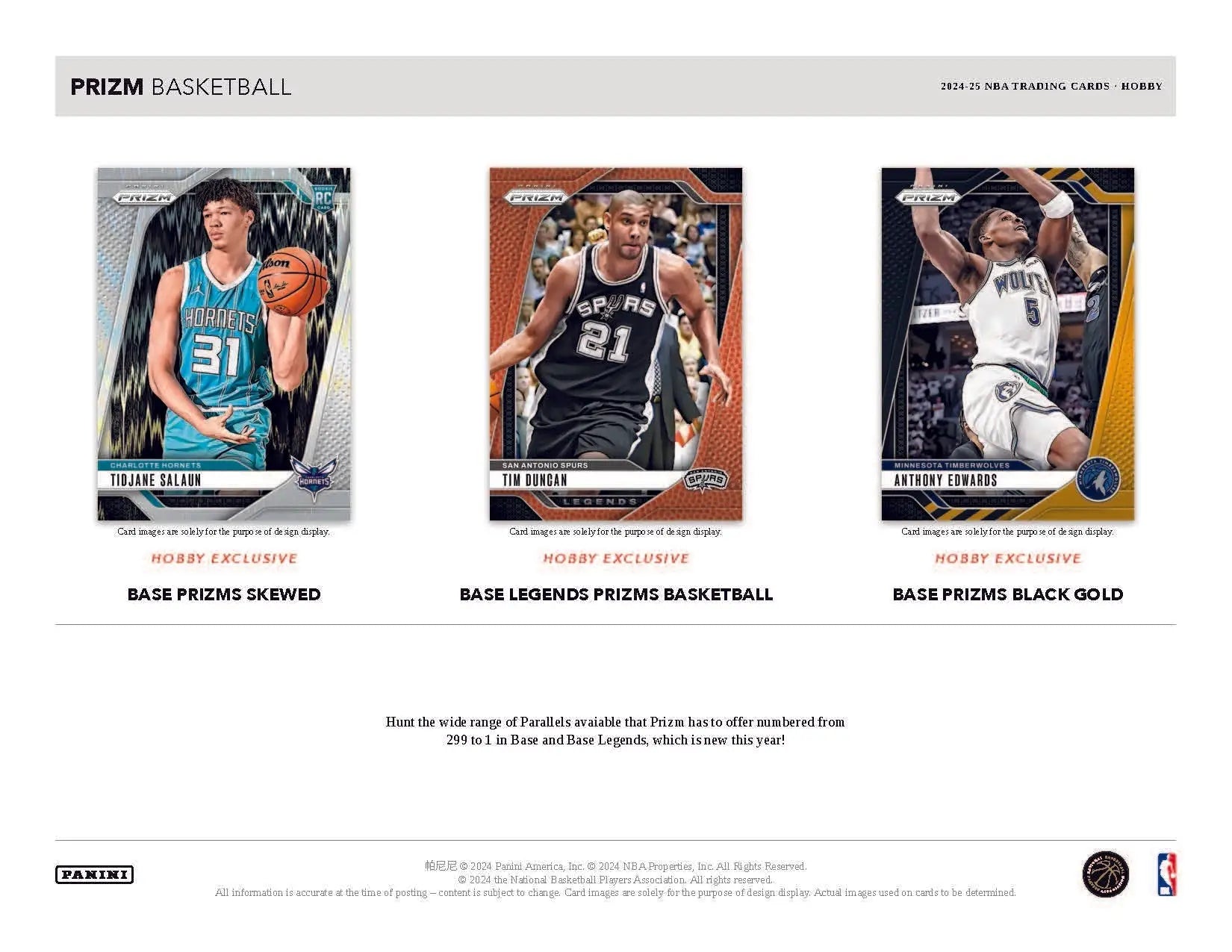 Basketball trading cards from the 2024-25 Panini Prizm NBA Basketball Hobby Box