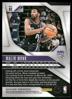 2024-25 Panini Prizm Basketball Malik Monk #93 Basketball - Basketball Card Single