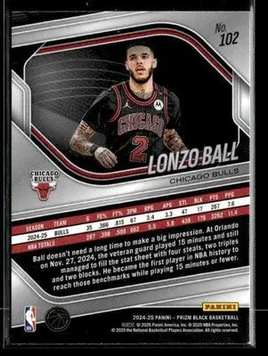 2024-25 Panini Prizm Black #102 Lonzo Ball Base Chicago Bulls - Basketball Card Single