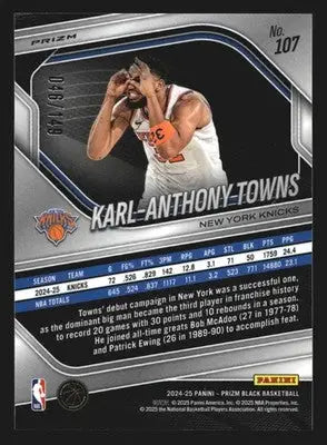 2024-25 Panini Prizm Black #107 Karl-Anthony Towns Purple Cracked Ice /149