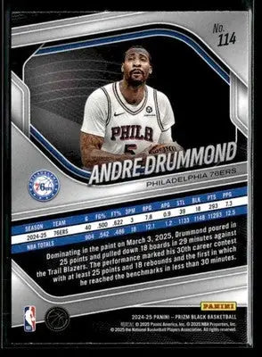 2024-25 Panini Prizm Black #114 Andre Drummond Philadelphia 76ers - Basketball Card Single