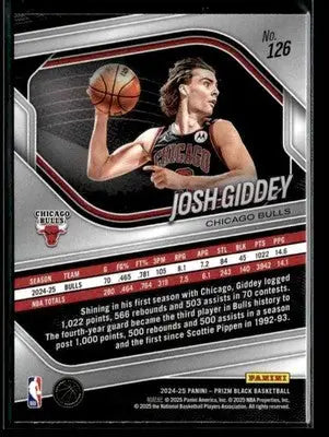 2024-25 Panini Prizm Black #126 Josh Giddey Base Chicago Bulls - Basketball Card Single