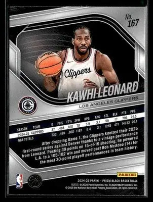 2024-25 Panini Prizm Black #167 Kawhi Leonard Base Los Angeles Clippers - Basketball Card Single