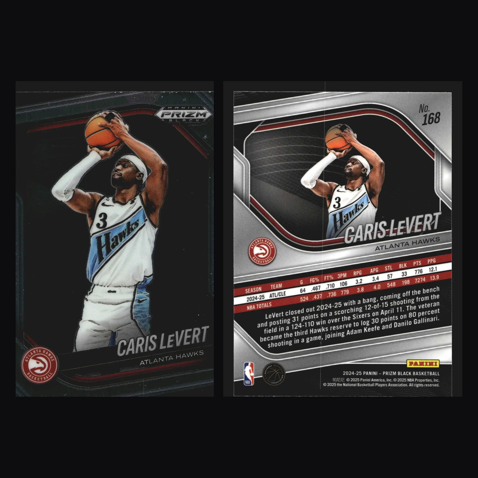 2024-25 Panini Prizm Black #168 Caris LeVert Atlanta Hawks
