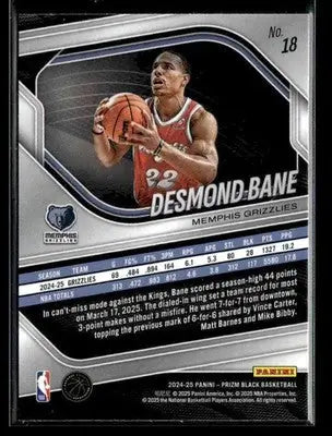 2024-25 Panini Prizm Black #18 Desmond Bane Base Memphis Grizzlies - Basketball Card Single