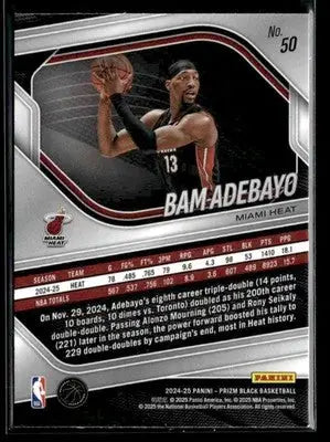 2024-25 Panini Prizm Black #50 Bam Adebayo Base Miami Heat - Basketball Card Single