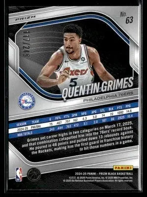 2024-25 Panini Prizm Black #63 Quentin Grimes Skewed Prizm #117/249 76ers - Basketball Card Single