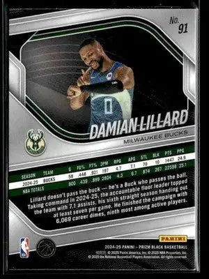 2024-25 Panini Prizm Black #91 Damian Lillard Base Milwaukee Bucks - Basketball Card Single
