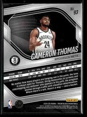 2024-25 Panini Prizm Black #93 Cameron Thomas - Basketball Card Single