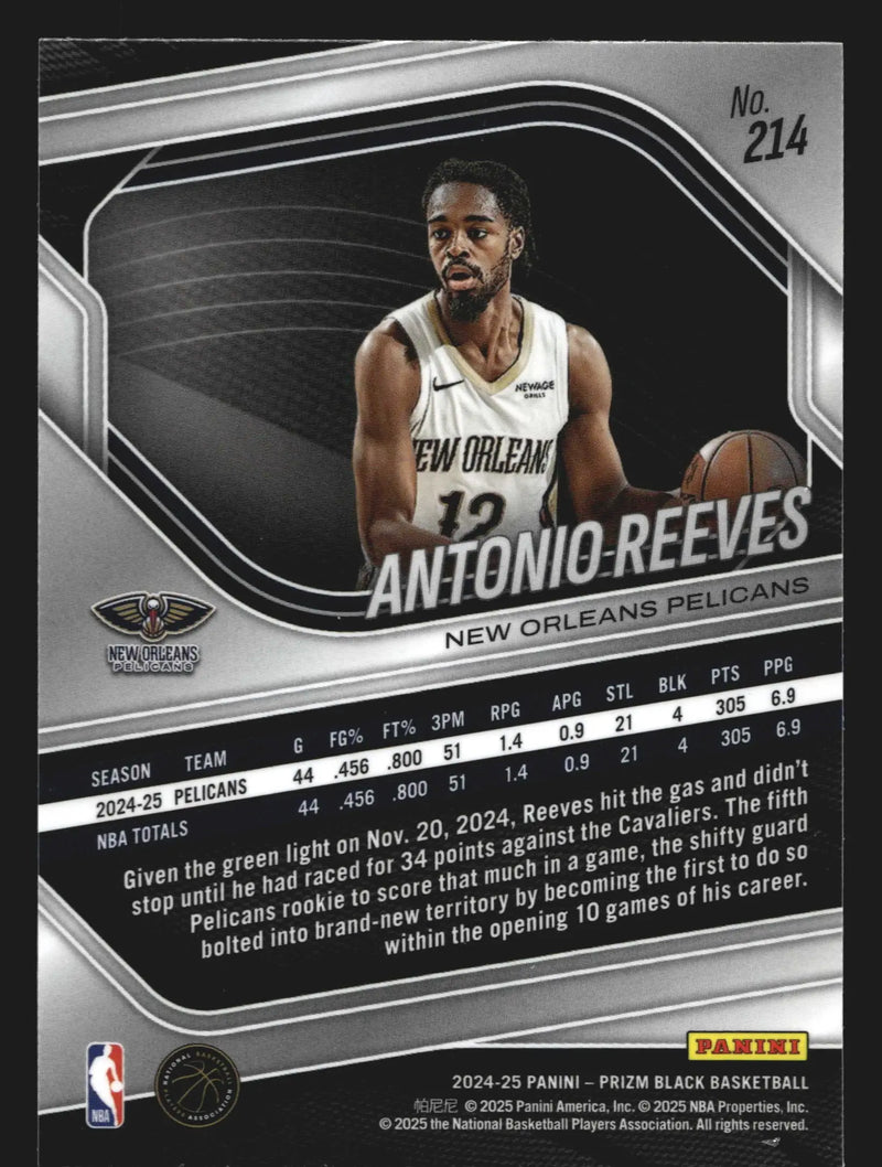 2024-25 Panini Prizm Black Antonio Reeves #214 RC Pelicans Rookie