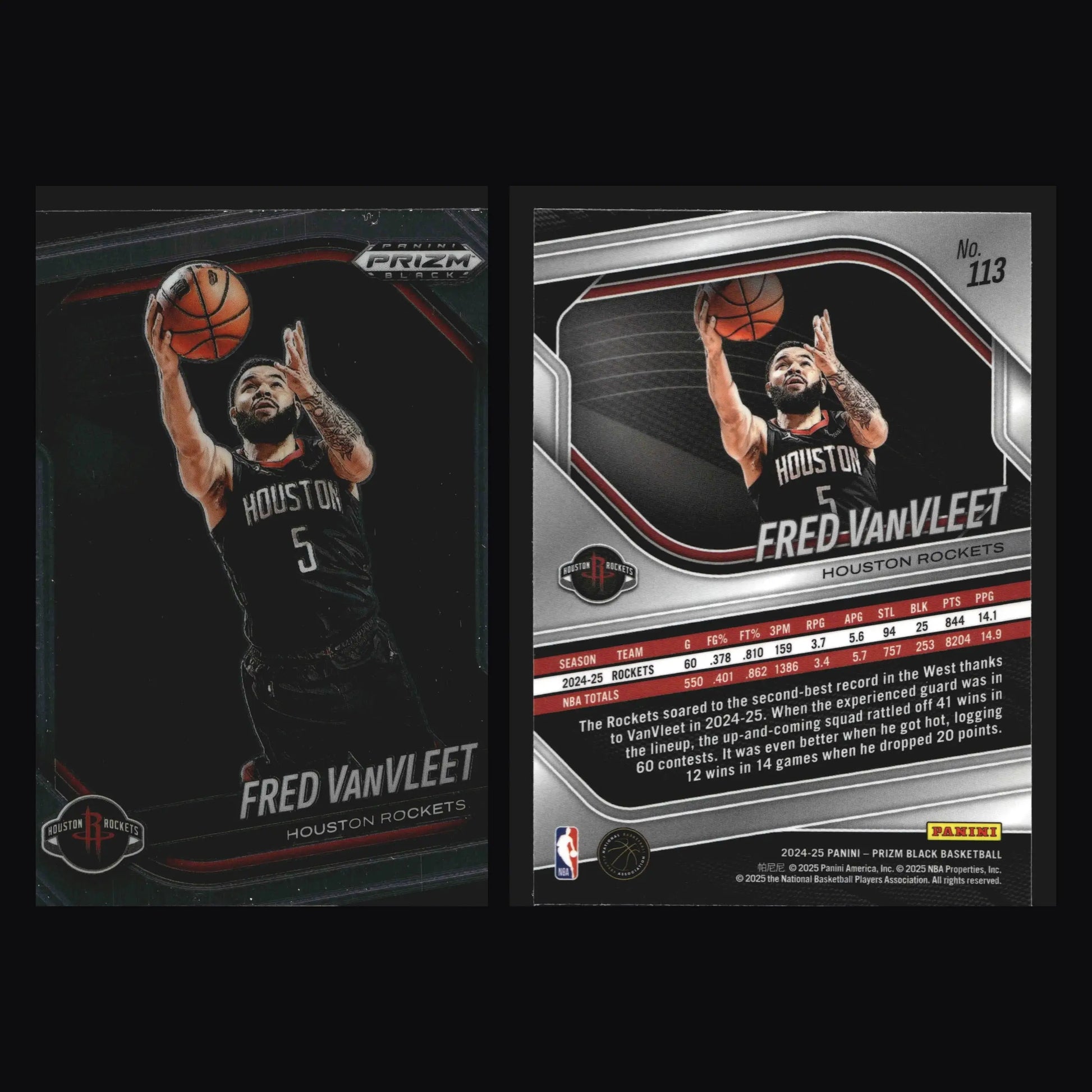 2024-25 Panini Prizm Black Fred VanVleet #113 Houston Rockets - Basketball Card Single