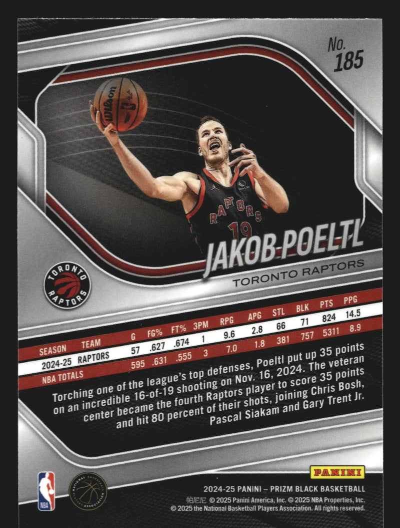 2024-25 Panini Prizm Black Jakob Poeltl #185 Toronto Raptors - Basketball Card Single