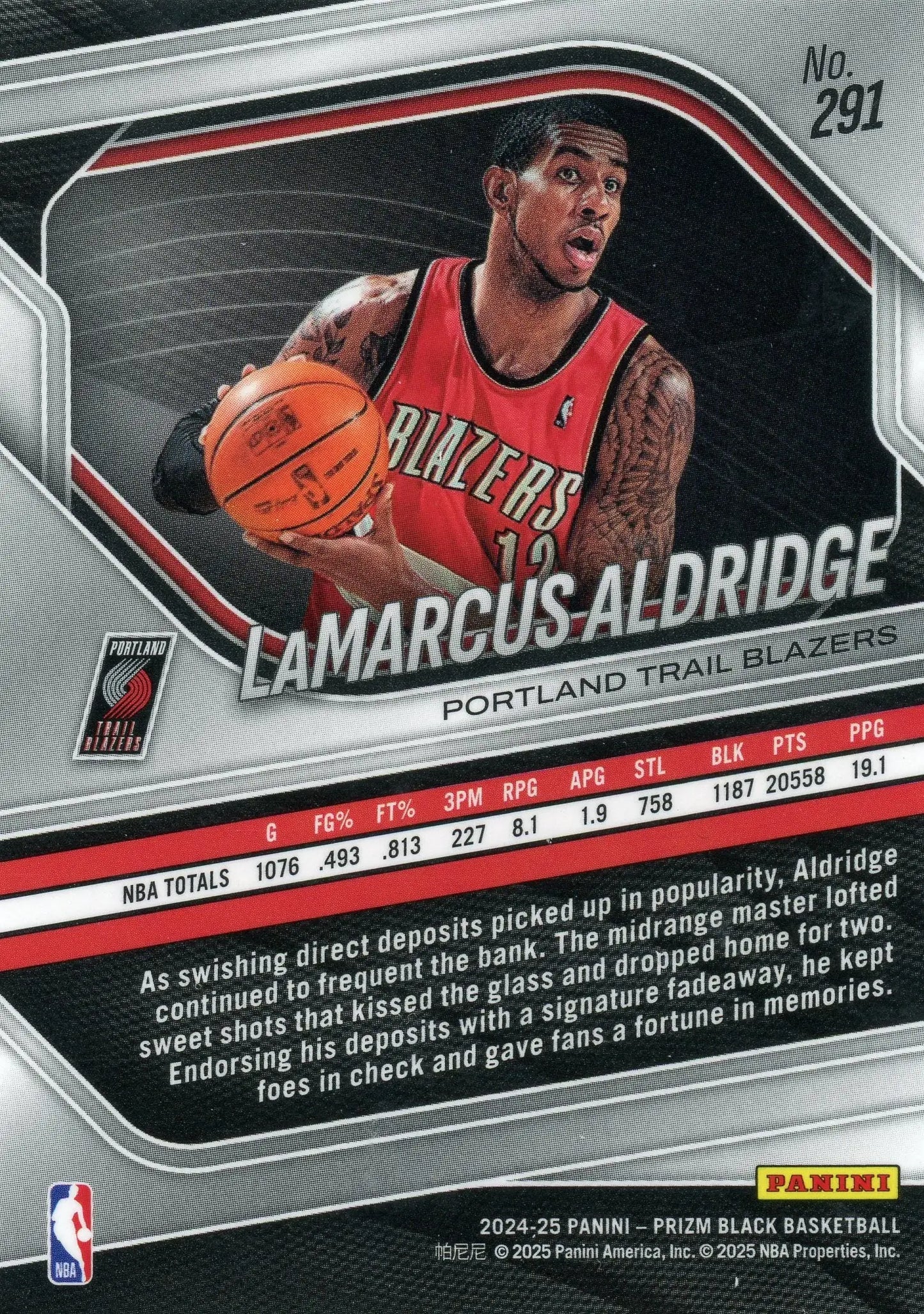 2024-25 Panini Prizm Black LaMarcus Aldridge #291 Legends Blazers - Basketball Card Single