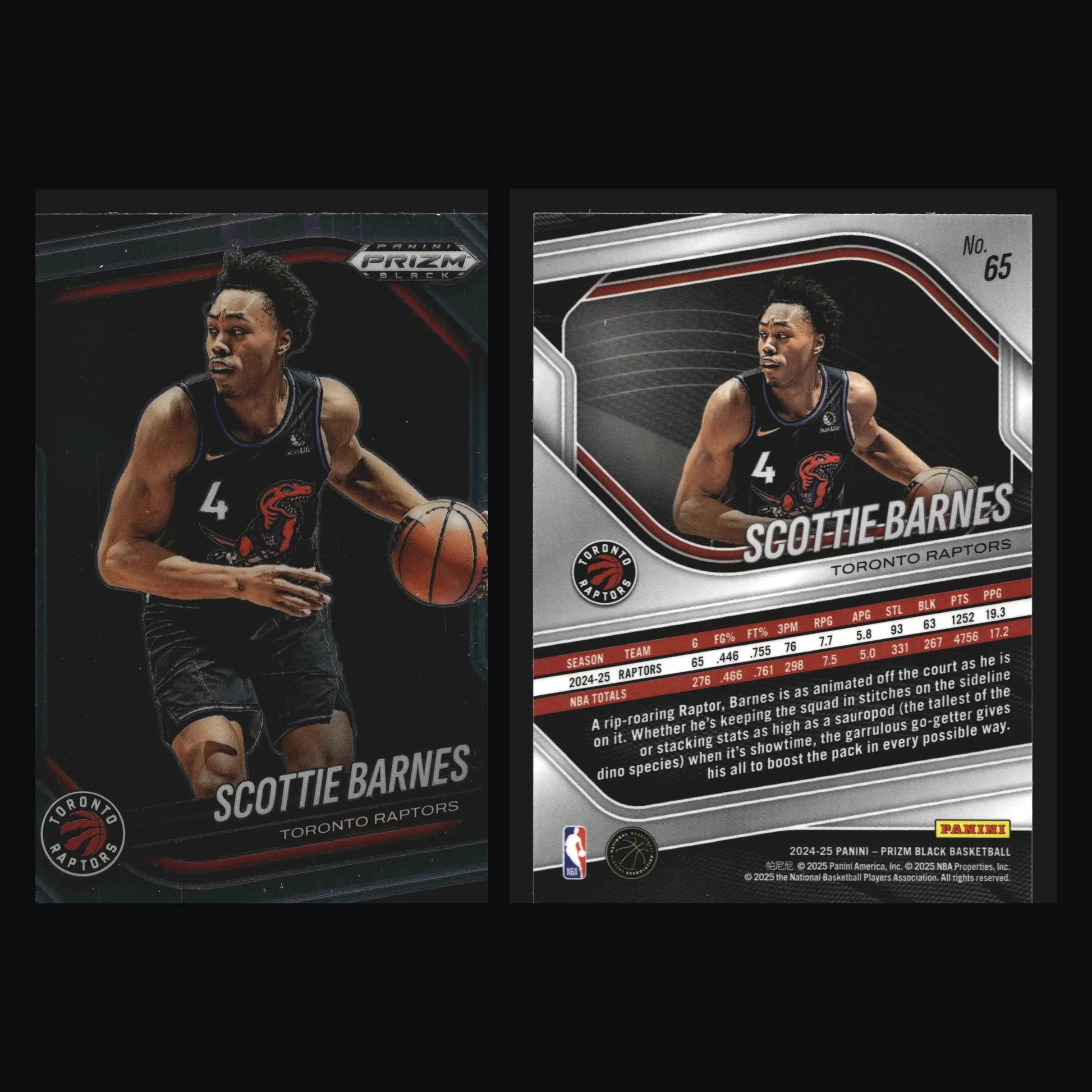 2024-25 Panini Prizm Black Scottie Barnes #65 Toronto Raptors