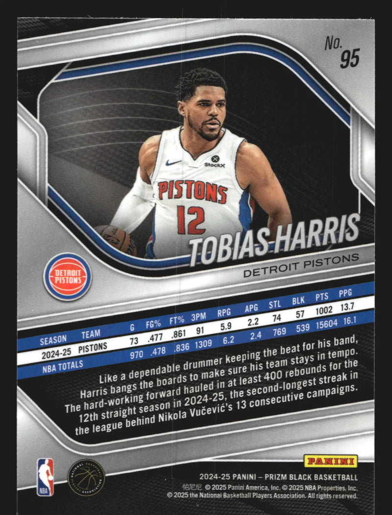 2024-25 Panini Prizm Black Tobias Harris #95 Detroit Pistons