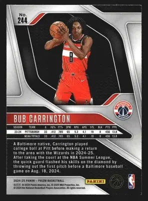 2024-25 Panini Prizm Bub Carrington #244 RC Wizards - Basketball Card Single