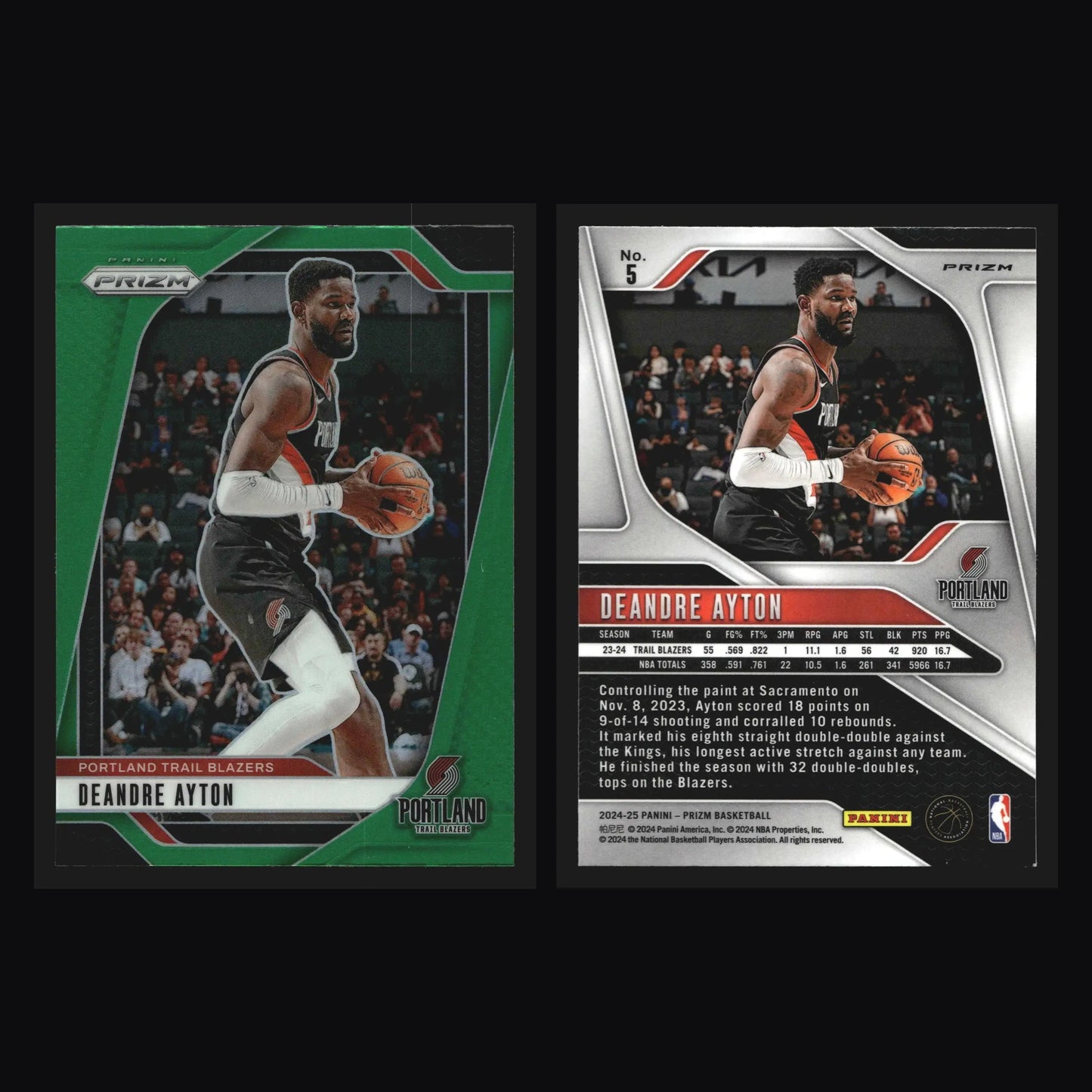 2024-25 Panini Prizm Deandre Ayton #5 Green Prizm Trail Blazers - Basketball Card Single