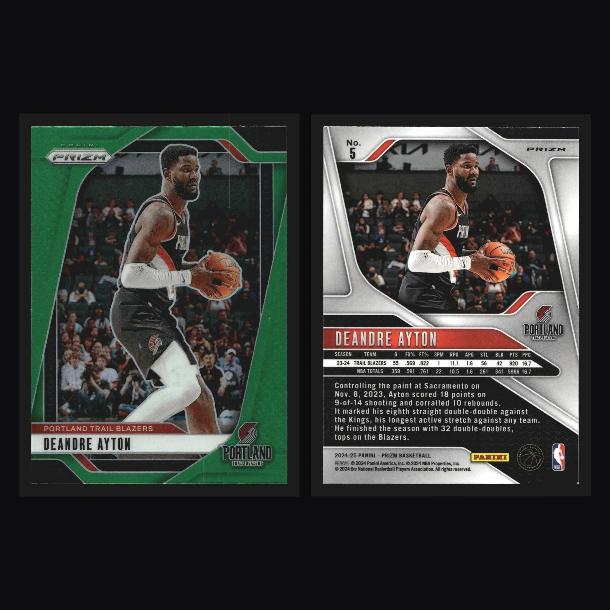 2024-25 Panini Prizm Deandre Ayton #5 Green Prizm Trail Blazers - Basketball Card Single