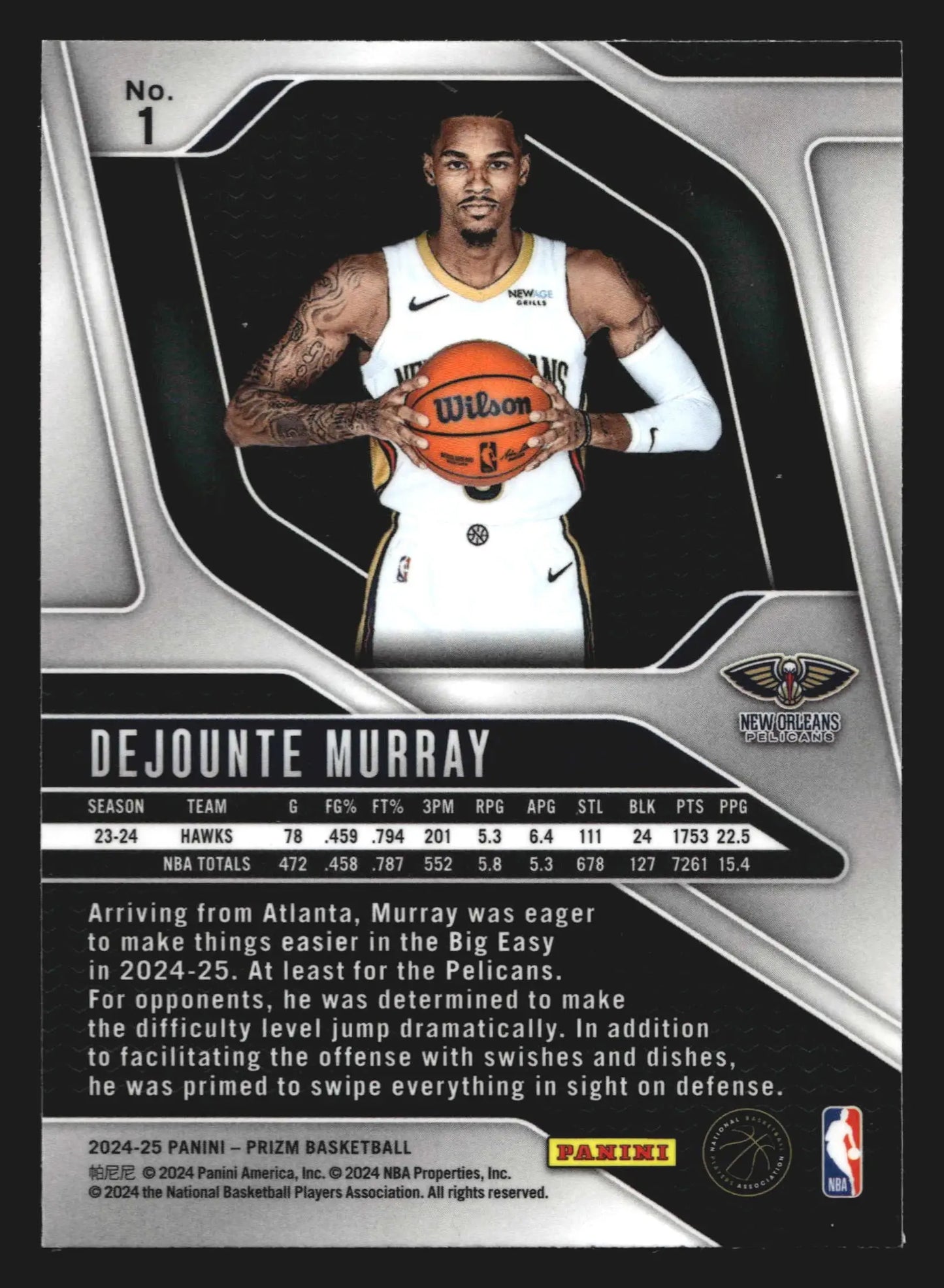 2024-25 Panini Prizm Dejounte Murray #1 New Orleans Pelicans