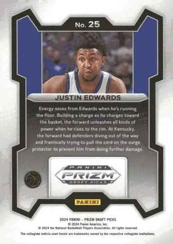 2024-25 Panini Prizm Draft Picks #25 Justin Edwards NM-MT ID:77066 - Basketball Card Single
