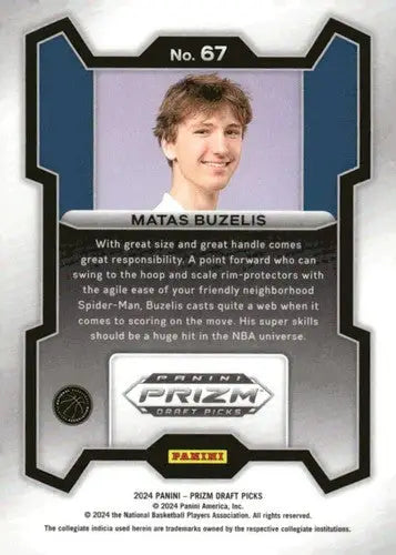 2024-25 Panini Prizm Draft Picks #67 Matas Buzelis NM-MT ID:77070 - Basketball Card Single