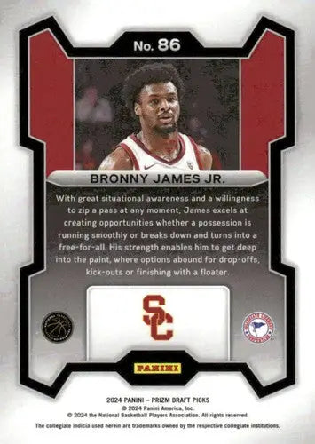 2024-25 Panini Prizm Draft Picks #86 Bronny James Jr. NM-MT ID:77073 - Basketball Card Single