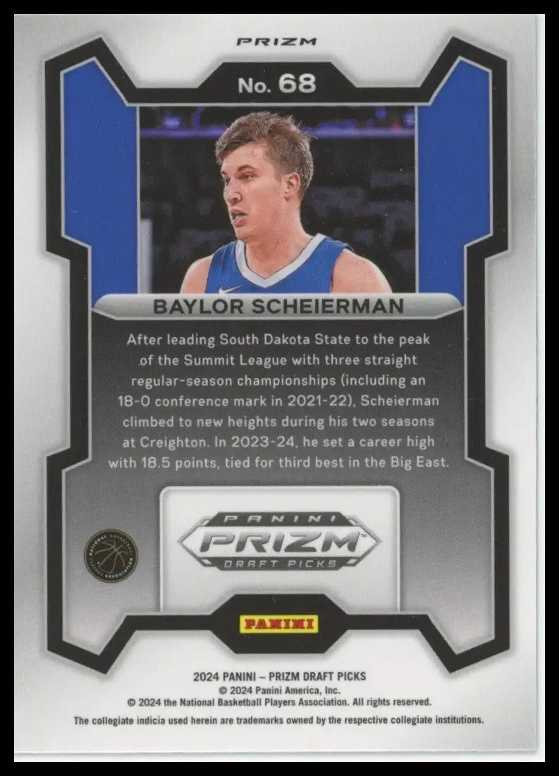 2024-25 Panini Prizm Draft Picks - Baylor Scheierman #68 Green Prizm (RC)