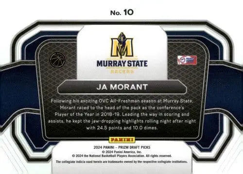 Basketball card back with original gloss from 2024-25 Panini Prizm Draft Picks Campus Legends Ja Morant