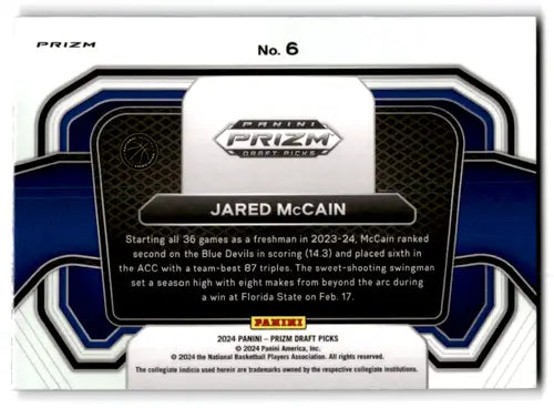 2024-25 Panini Prizm Draft Picks Campus Legends Prizms Hyper #6 Jared M ID:81923 - Basketball Card Single