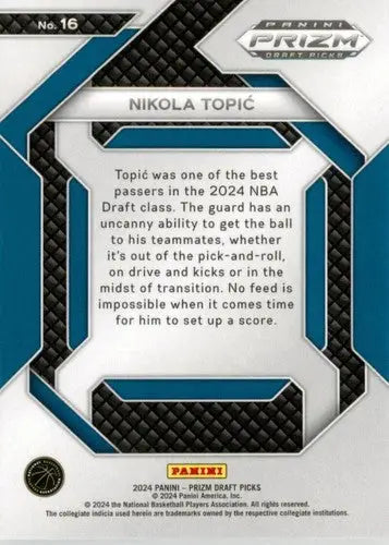 2024-25 Panini Prizm Draft Picks New Recruits #16 Nikola Topic NM-MT ID:77080 - Basketball Card Single