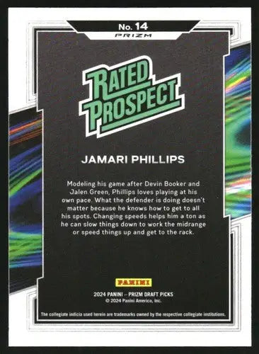 2024-25 Panini Prizm Draft Picks Rated Prospect Prizms Green #14 Jamari Phillip - Basketball Card Single