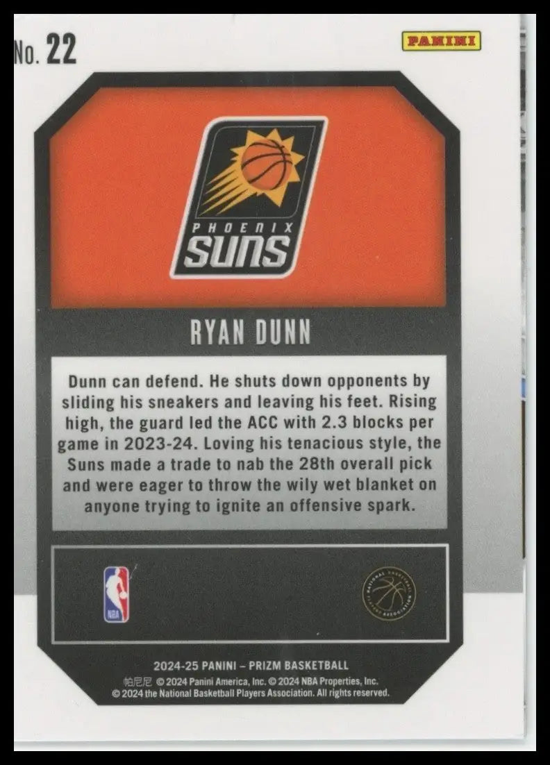 2024-25 Panini Prizm Emergent Ryan Dunn Rookie #22 Phoenix Suns Basketball Card