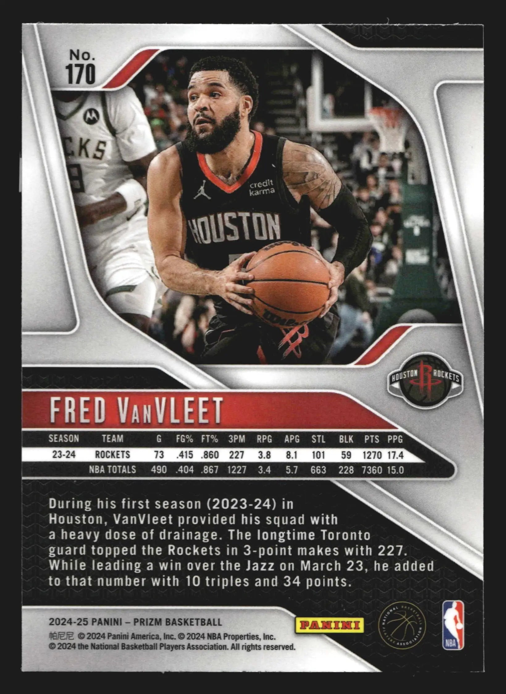 2024-25 Panini Prizm Fred VanVleet #170 Houston Rockets - Basketball Card Single