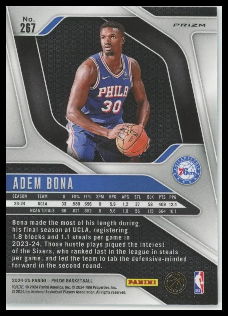 2024-25 Panini Prizm Green Adem Bona Rookie #267 Philadelphia 76ers Basketball