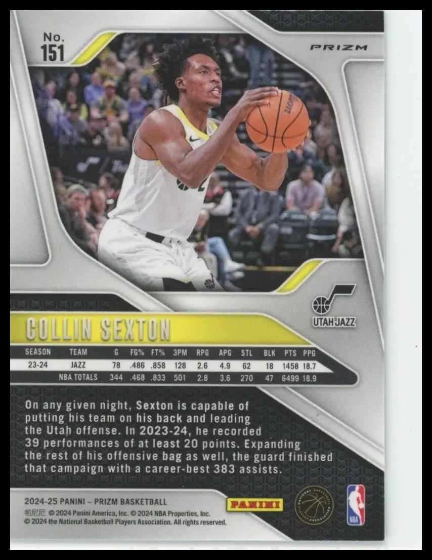 2024-25 Panini Prizm Green Collin Sexton #151 Utah Jazz Basketball Card NBA - Basketball Card Single