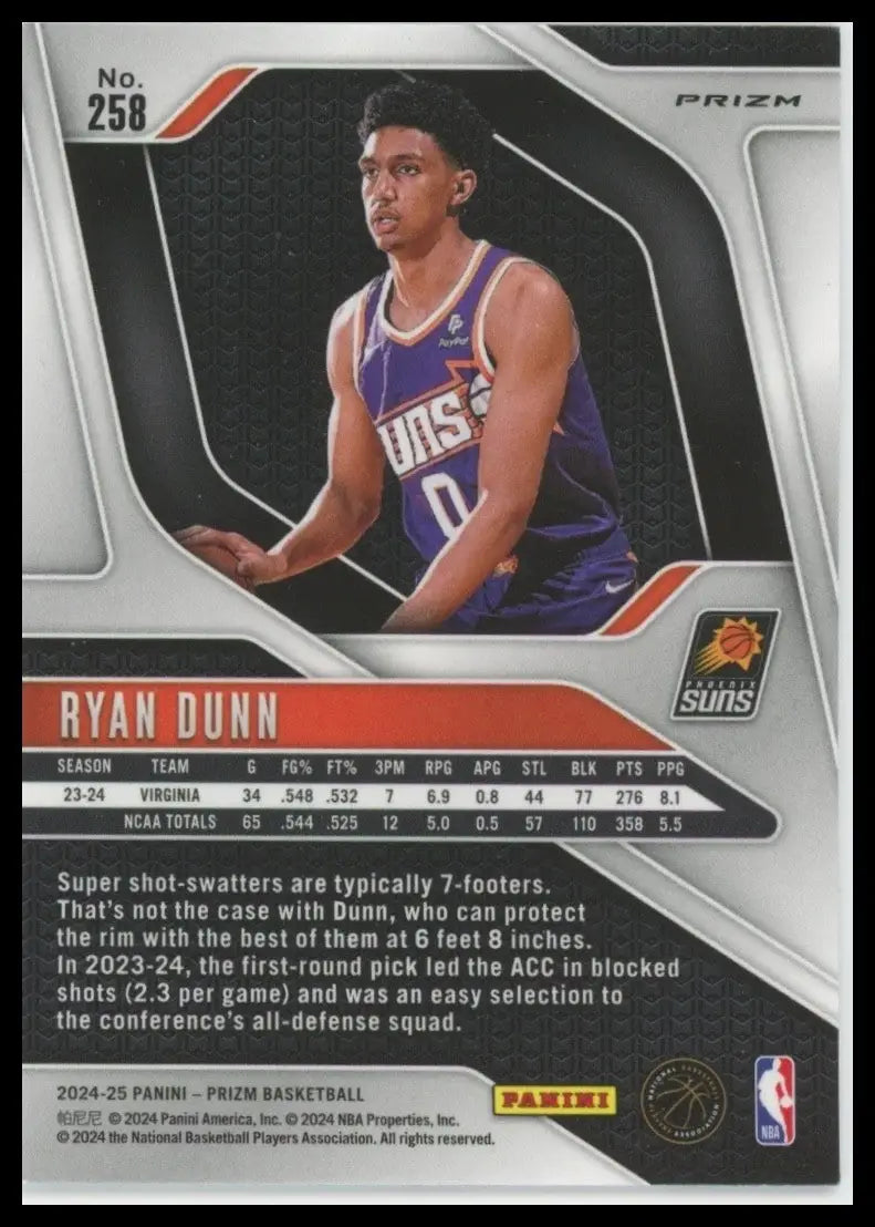 2024-25 Panini Prizm Ice Ryan Dunn Rookie #258 Phoenix Suns Basketball Card NBA