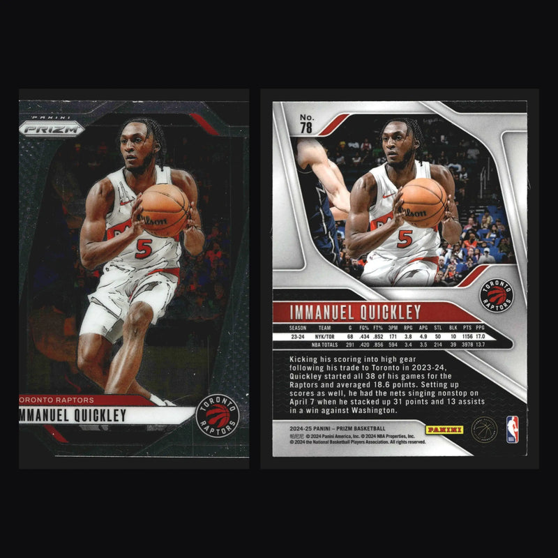 2024-25 Panini Prizm Immanuel Quickley #78 Toronto Raptors - Basketball Card Single