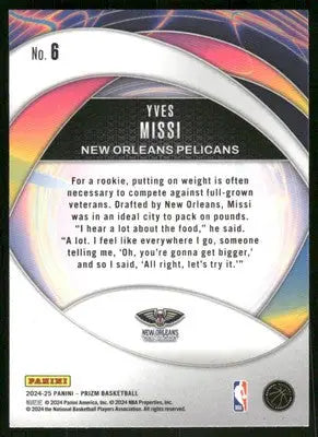 2024-25 Panini Prizm Instant Impact Yves Missi #No. 6 RC Basketball - Basketball Card Single