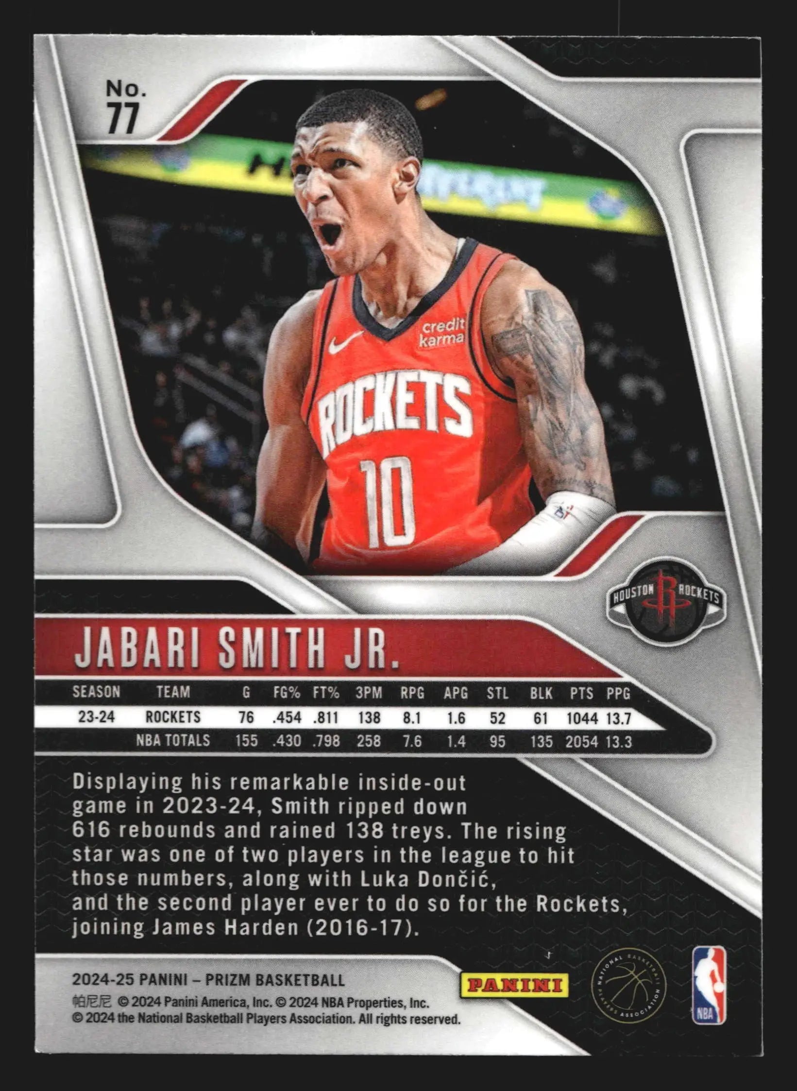 2024-25 Panini Prizm Jabari Smith Jr #77 Houston Rockets - Basketball Card Single