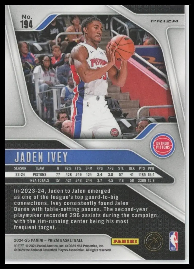 2024-25 Panini Prizm - Jaden Ivey #194 Pink Ice Prizm