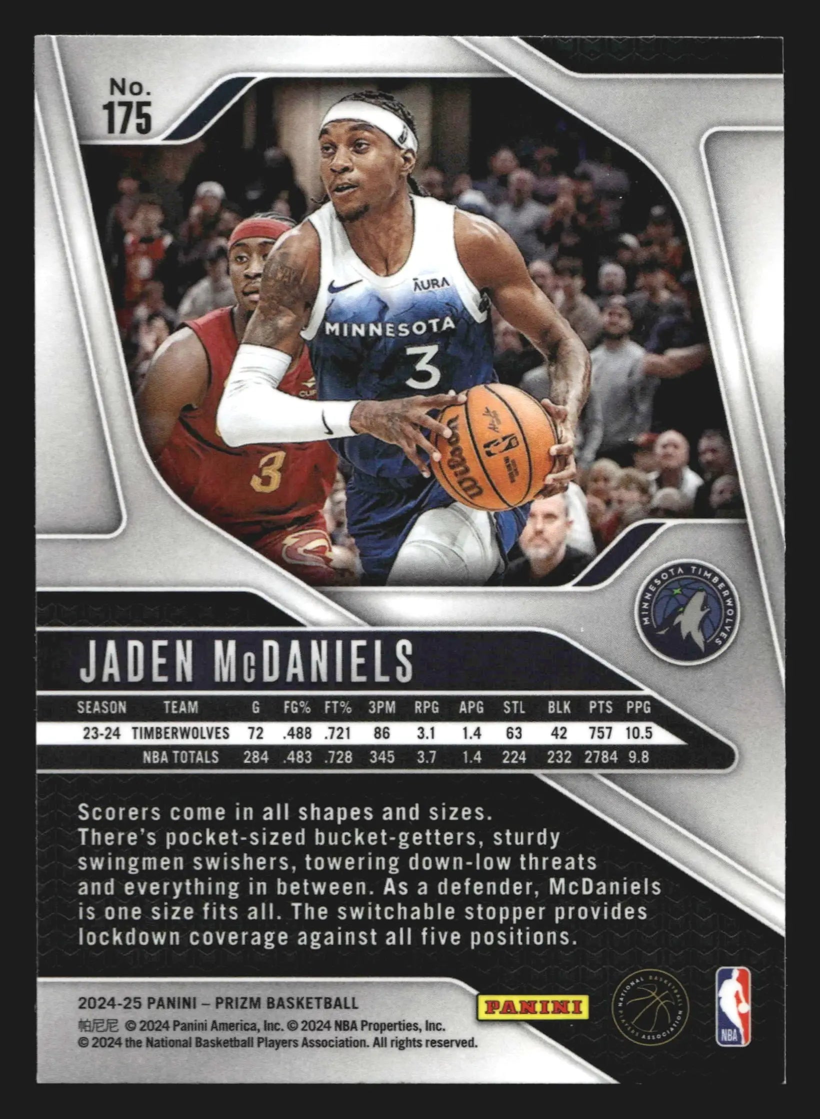 2024-25 Panini Prizm Jaden McDaniels #175 Minnesota Timberwolves - Basketball Card Single